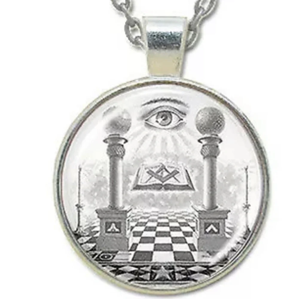 Masonic glass necklace Eye of Providence pillars New with fridge magnet